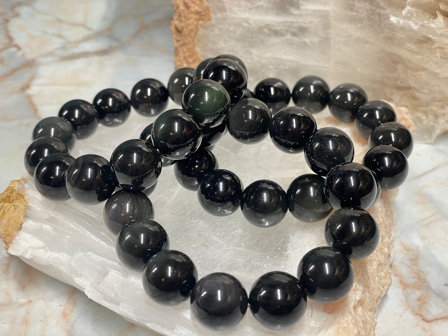 Rainbow Sheen Obsidian Crystal Bracelet || Rainbow Sheen Obsidian Chunky Beaded Bracelet || Big Bead Bracelet || Obsidian Crystal Jewelry