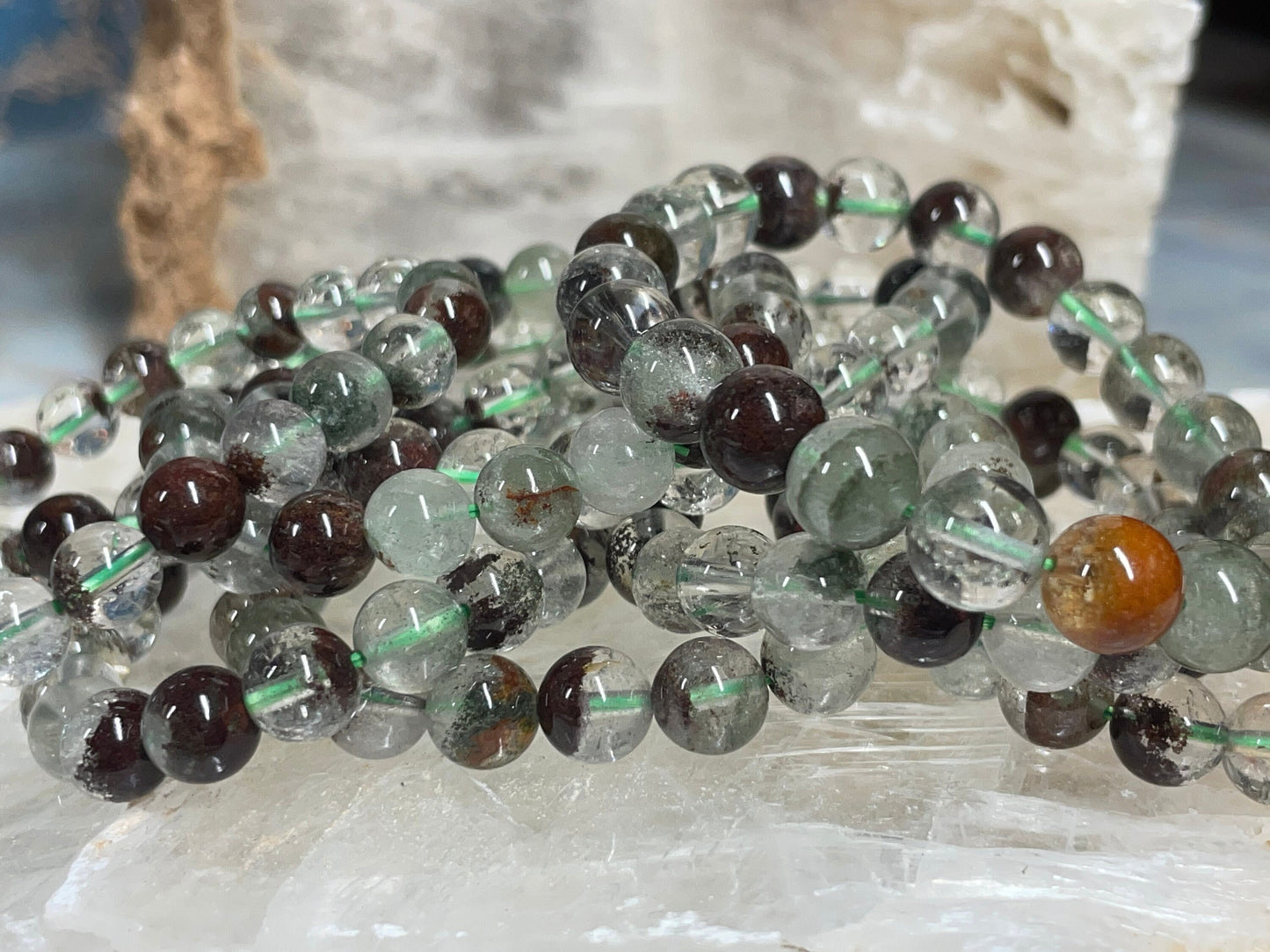 Ghost Quartz Crystal Bracelet || Garden Quartz Beaded Bracelet || Ghost Quartz Crystal Jewelry || Pick Your Size