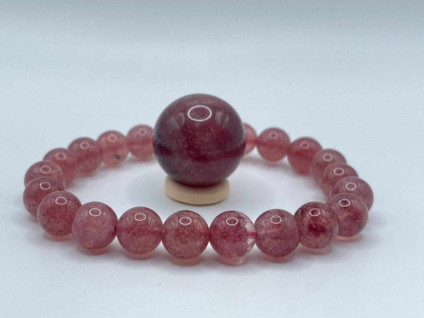 Strawberry Quartz Crystal Set || Strawberry Quartz Crystal Gift Set || Strawberry Quartz Bracelet and Sphere Set