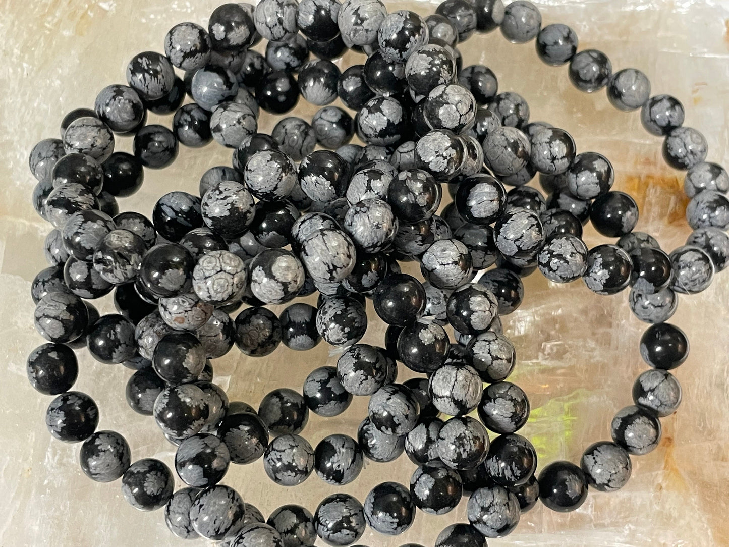 Snowflake Obsidian Crystal Bracelet || Snowflake Obsidian Beaded Bracelet || Snowflake Obsidian Crystal Jewelry ||