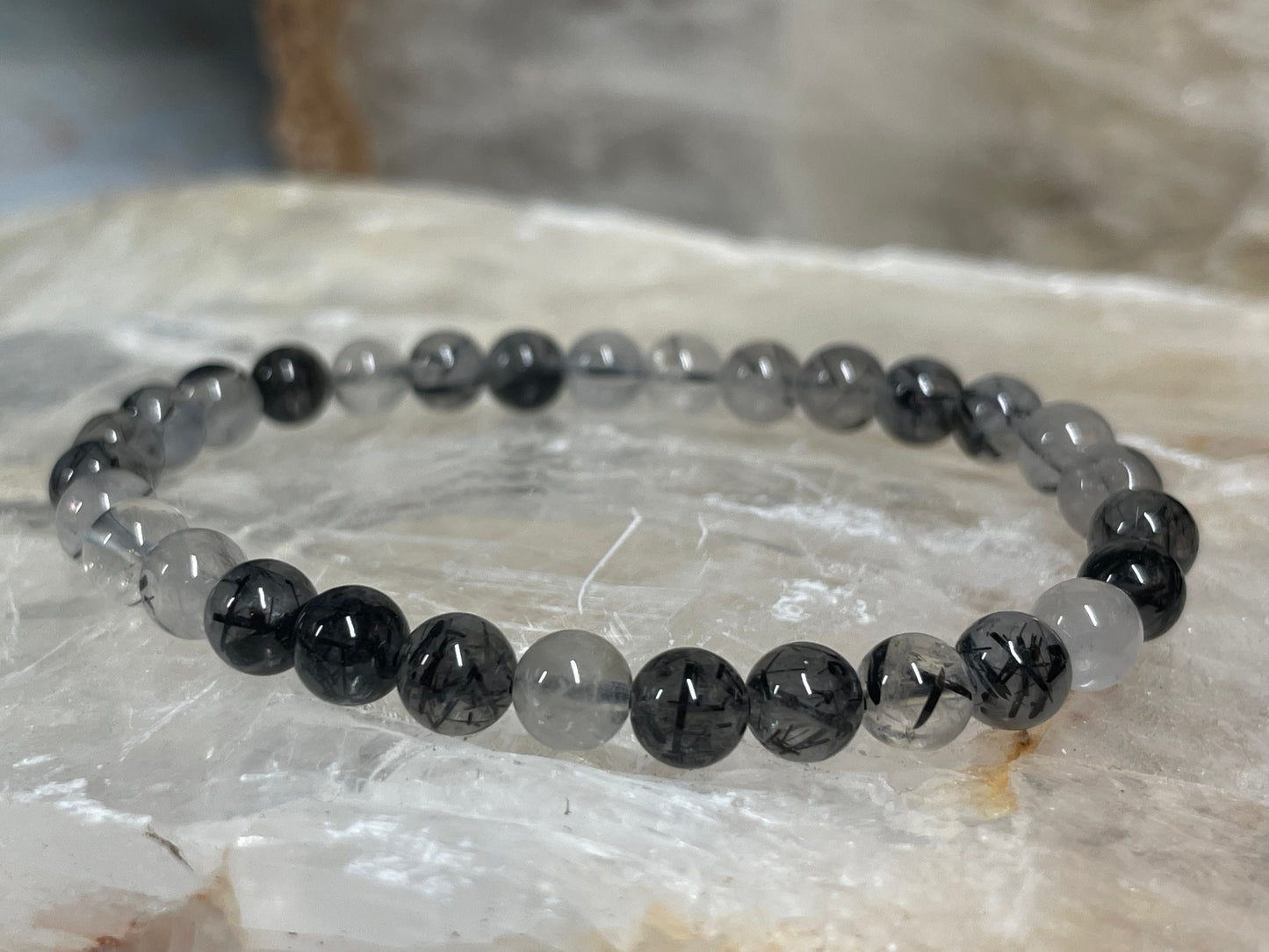 Tourmalated Quartz Crystal Bracelet || Tourmalated Quartz Beaded Bracelet || Tourmalated Quartz Crystal Jewelry ||