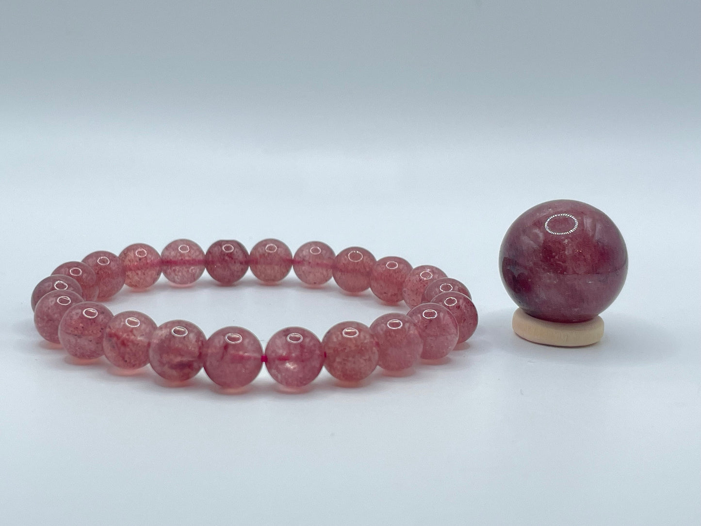 Strawberry Quartz Crystal Set || Strawberry Quartz Crystal Gift Set || Strawberry Quartz Bracelet and Sphere Set