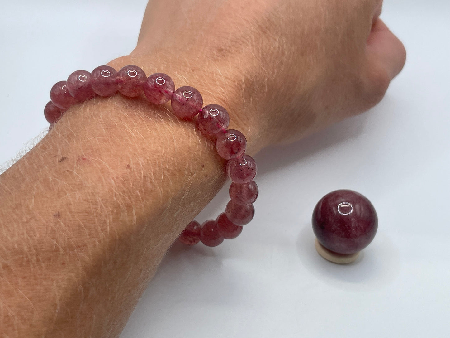 Strawberry Quartz Crystal Set || Strawberry Quartz Crystal Gift Set || Strawberry Quartz Bracelet and Sphere Set