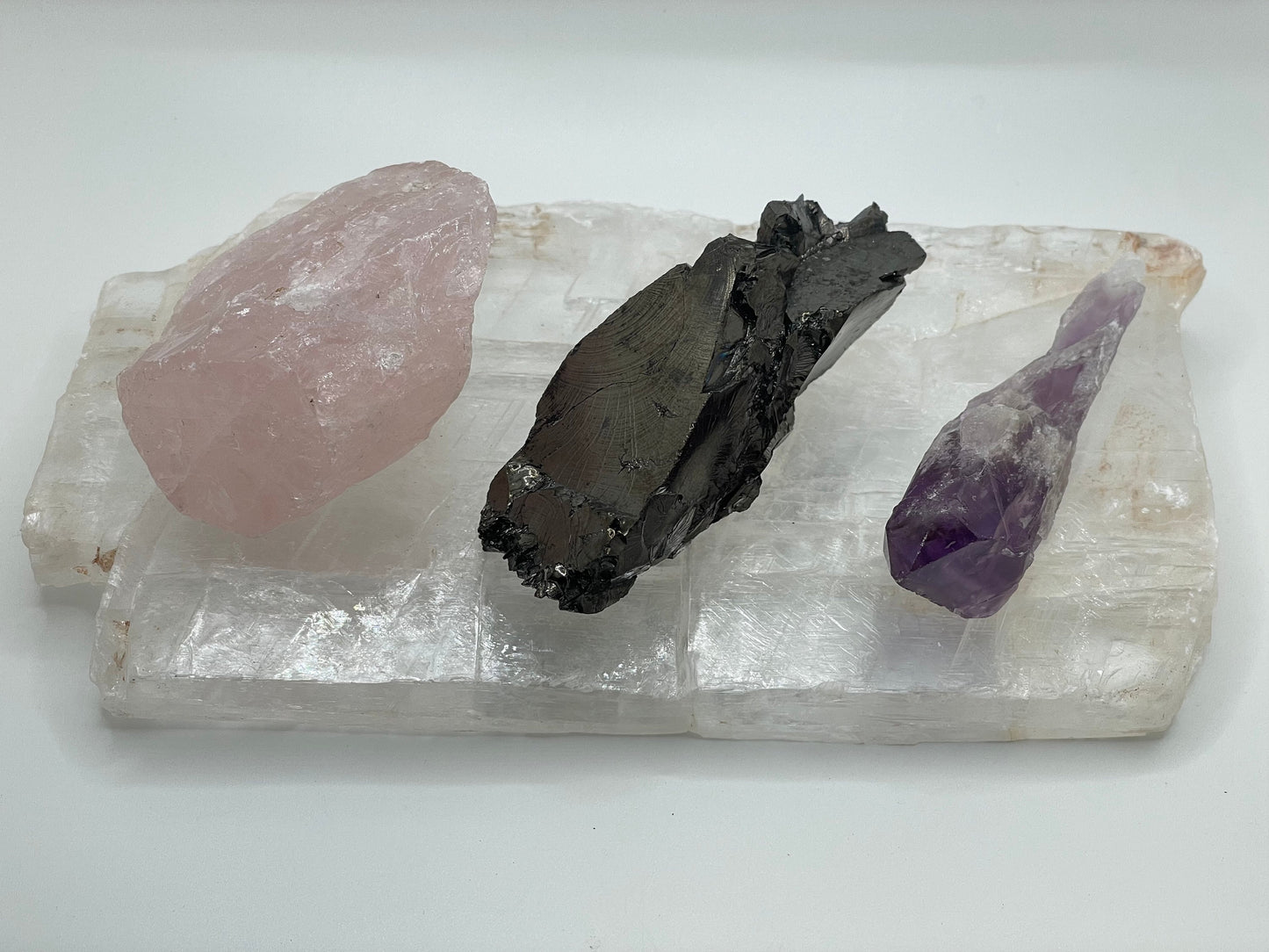 Balanced & Awakening Crystal Set || Crystal Gift Set || Selenite, Shungite, Amethyst and Rose Quartz Set