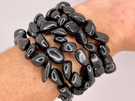 Shungite Crystal Bracelet || Shungite Beaded Bracelet || Shungite Crystal Jewelry || Shungite Pebble Bracelet