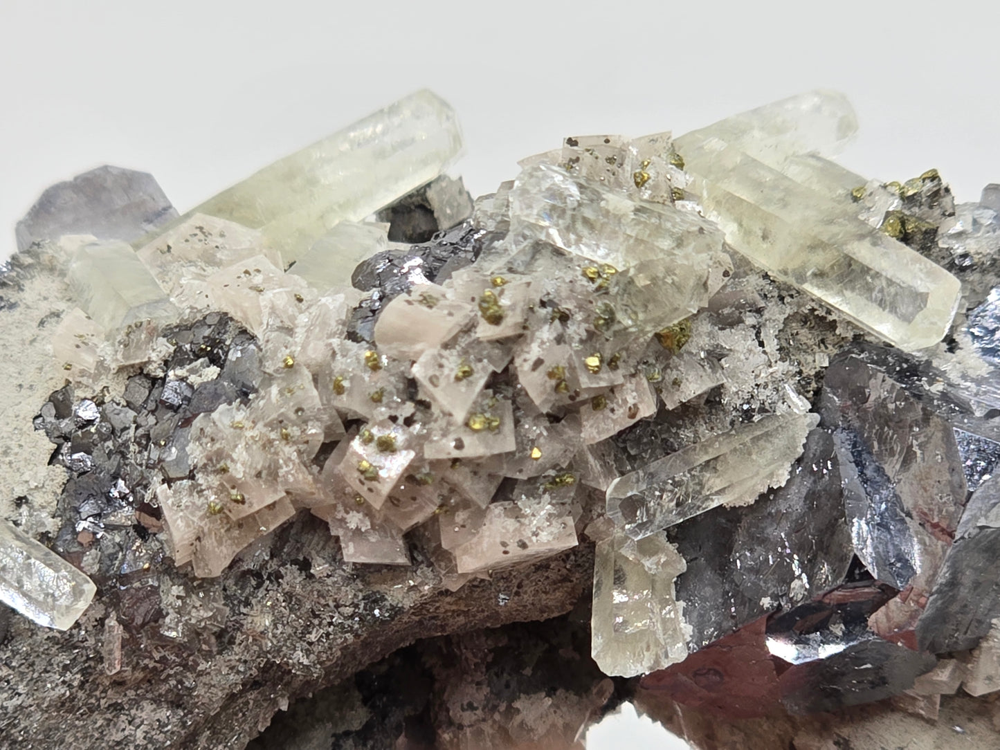 Stunning Sweetwater Calcite Cluster with Galena and Chalcopyrite on Dolomite|| #97