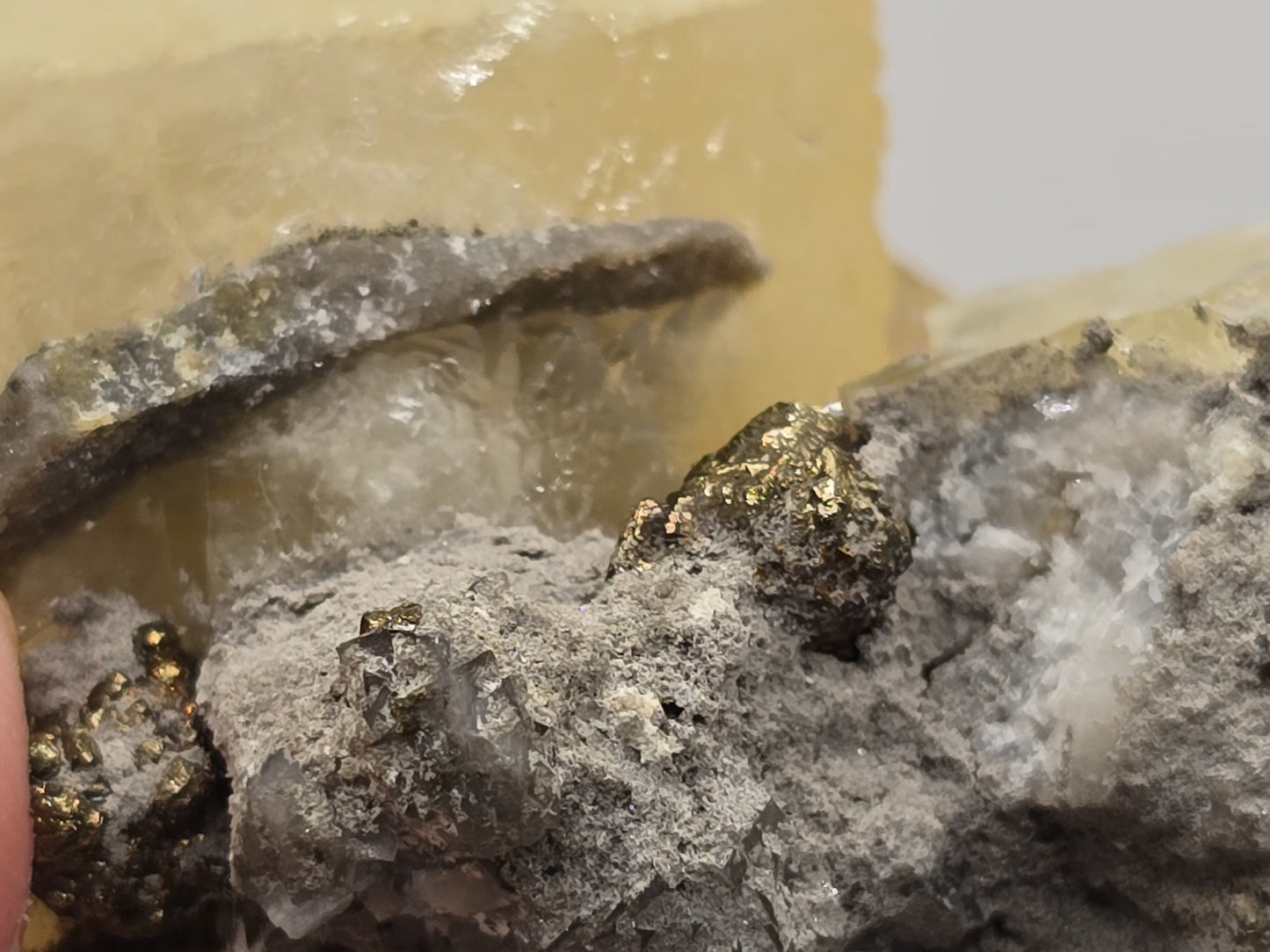 Stand Alone Sweetwater Calcite Cluster on Dolomite with Pyrite|| #96