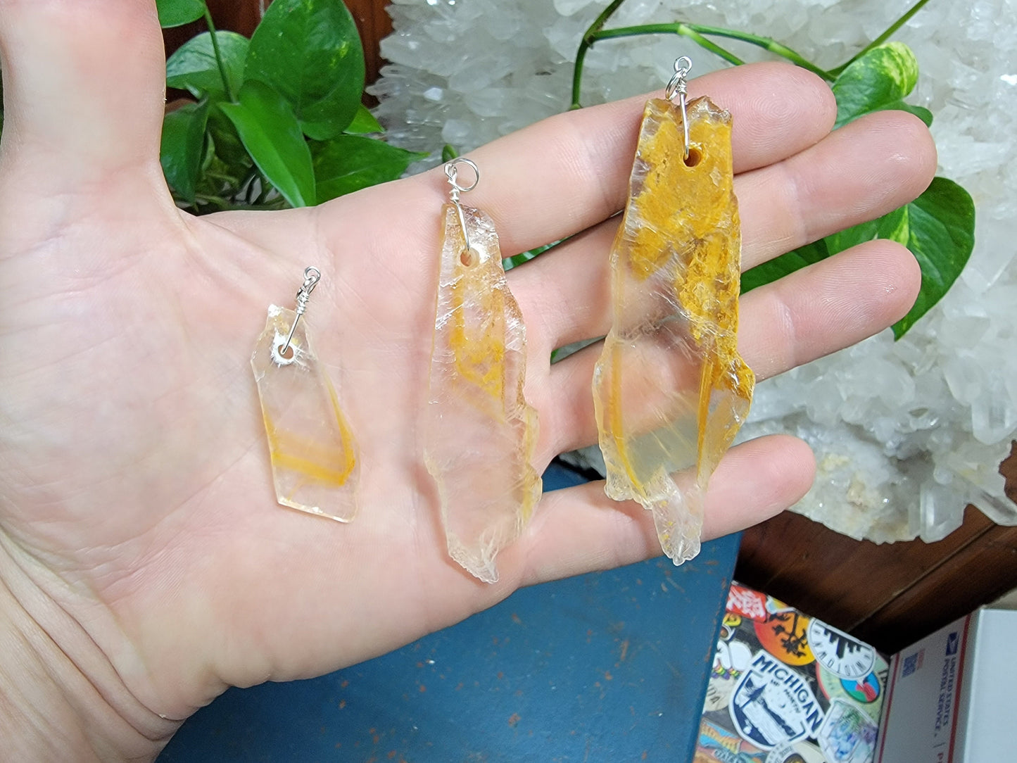 Raw Golden Phantom Selenite Necklace || Limonite included Selenite Crystal Necklace || Pick your size! Utah Selenite Necklace