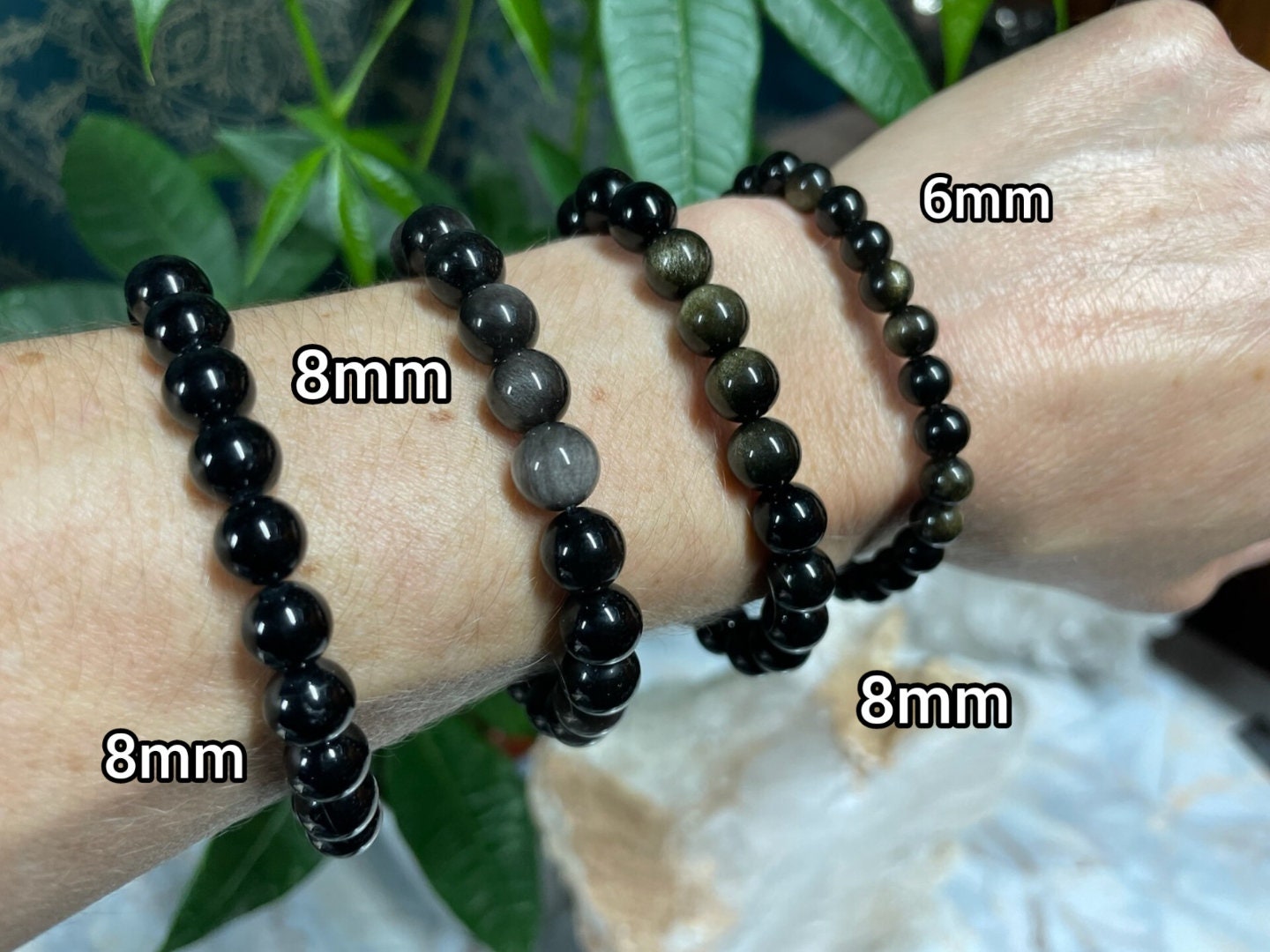 Obsidian Crystal Bracelet || Sheen Obsidian Beaded Bracelet || Obsidian Crystal Jewelry || Pick Your Size