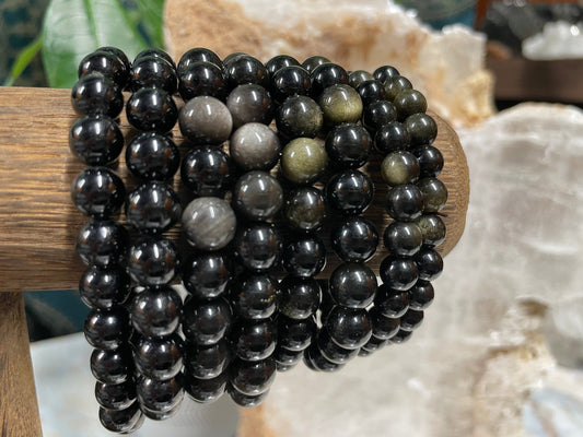 Obsidian Crystal Bracelet || Sheen Obsidian Beaded Bracelet || Obsidian Crystal Jewelry || Pick Your Size