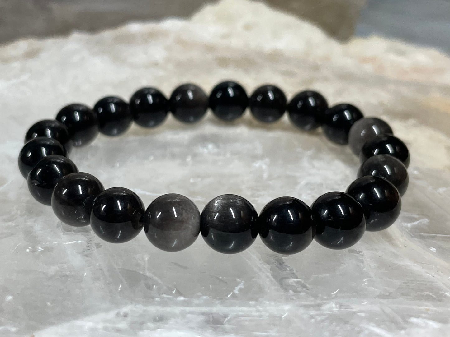 Obsidian Crystal Bracelet || Sheen Obsidian Beaded Bracelet || Obsidian Crystal Jewelry || Pick Your Size