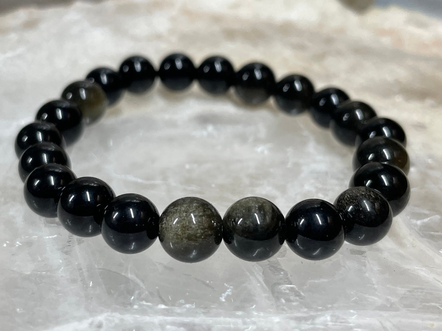 Obsidian Crystal Bracelet || Sheen Obsidian Beaded Bracelet || Obsidian Crystal Jewelry || Pick Your Size