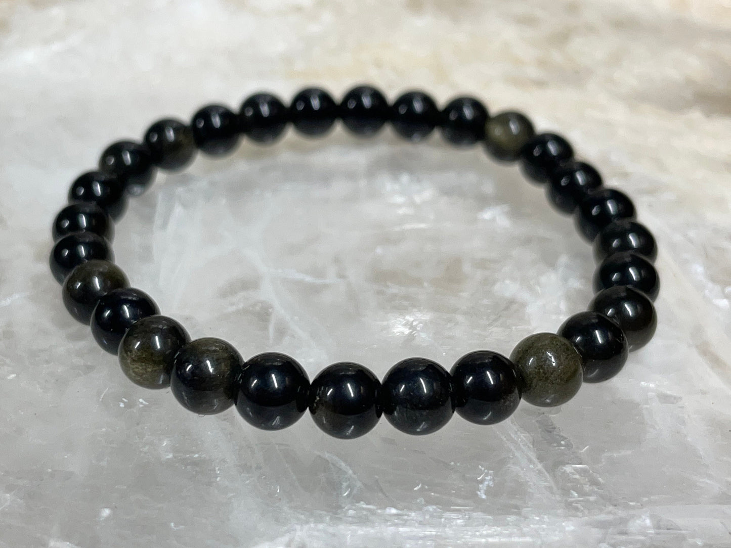 Obsidian Crystal Bracelet || Sheen Obsidian Beaded Bracelet || Obsidian Crystal Jewelry || Pick Your Size