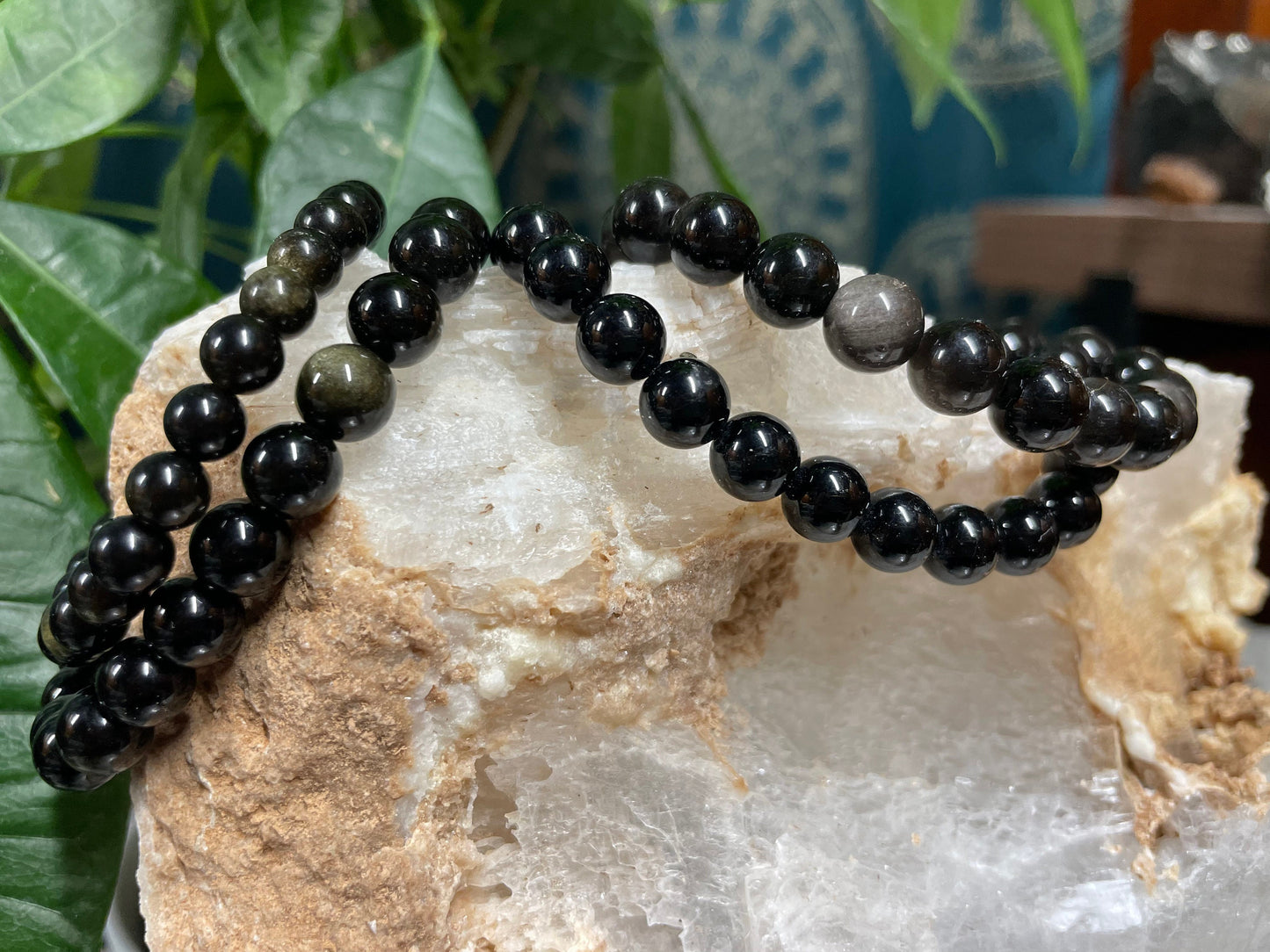 Obsidian Crystal Bracelet || Sheen Obsidian Beaded Bracelet || Obsidian Crystal Jewelry || Pick Your Size