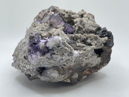 Fluorite with Sphalerite || Purple Fluorite on Red Sphalerite with Sparkly Dolomite ||