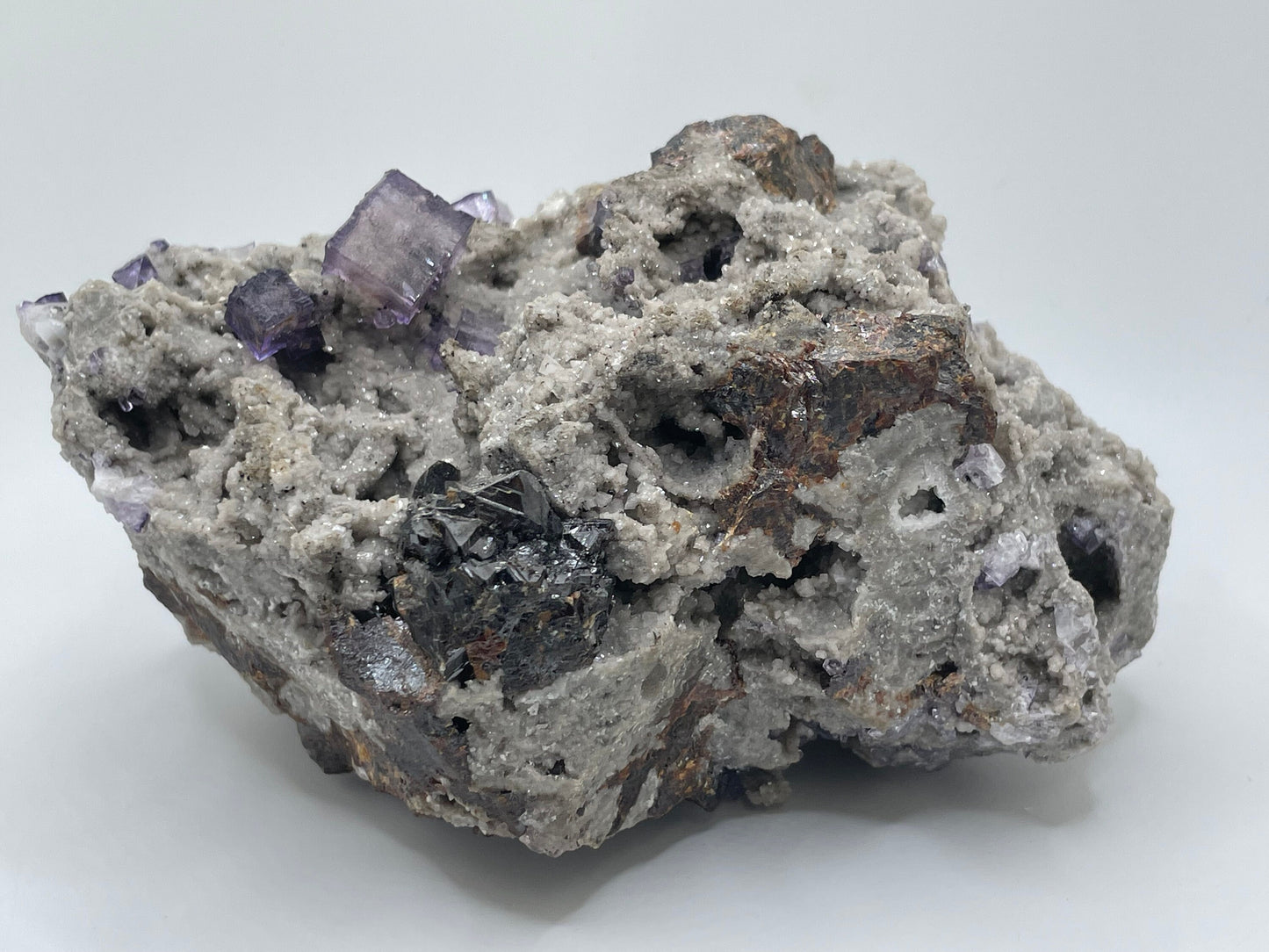 Fluorite with Sphalerite || Purple Fluorite on Red Sphalerite with Sparkly Dolomite ||