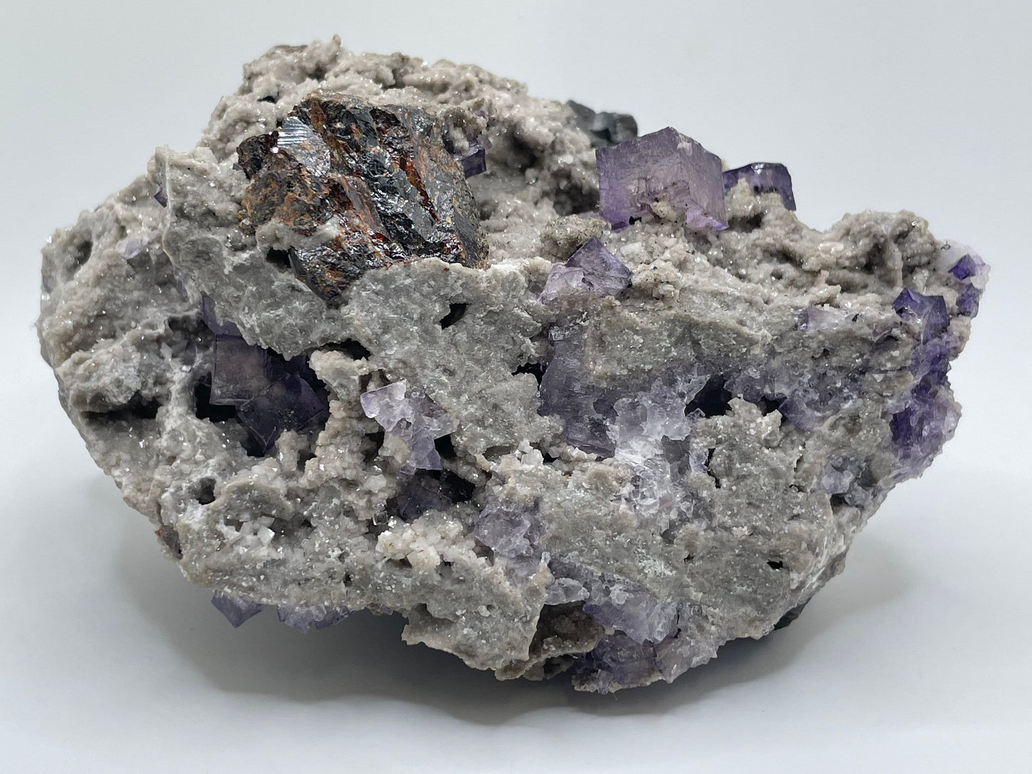 Fluorite with Sphalerite || Purple Fluorite on Red Sphalerite with Sparkly Dolomite ||