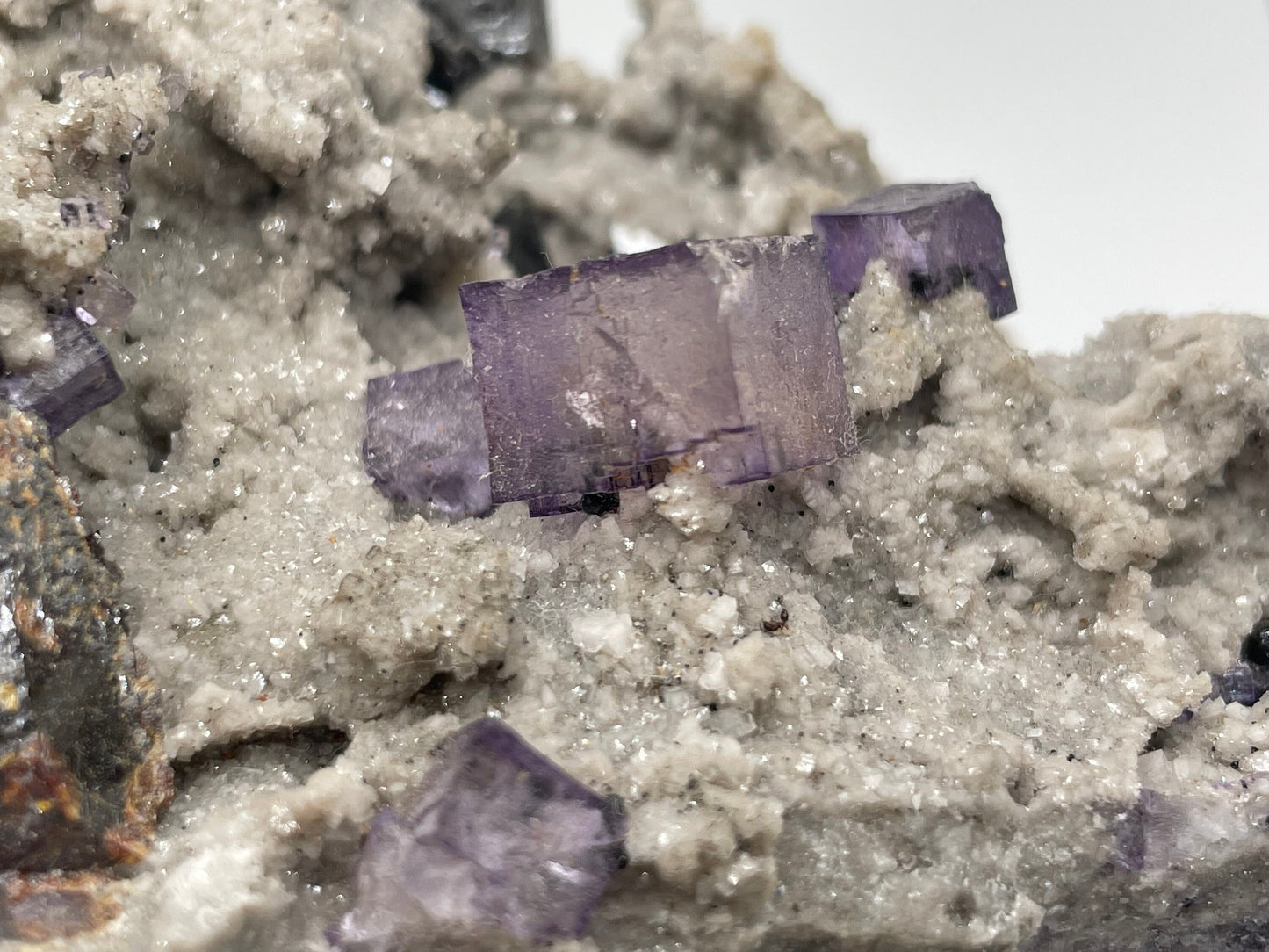 Fluorite with Sphalerite || Purple Fluorite on Red Sphalerite with Sparkly Dolomite ||