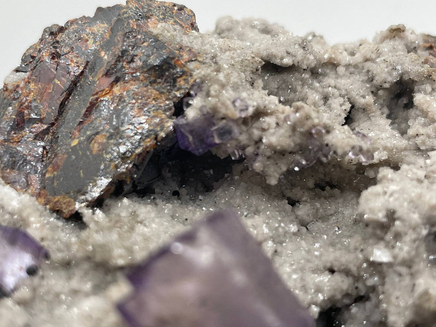 Fluorite with Sphalerite || Purple Fluorite on Red Sphalerite with Sparkly Dolomite ||