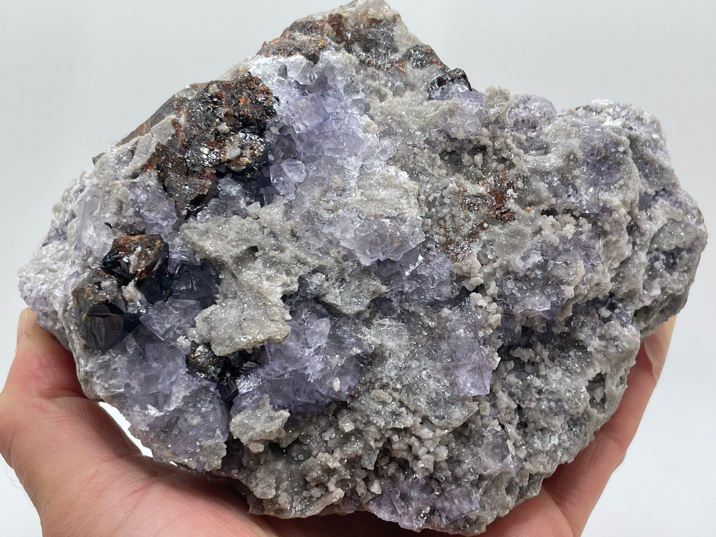 Fluorite with Sphalerite || Purple Fluorite on Red Sphalerite with Sparkly Dolomite ||