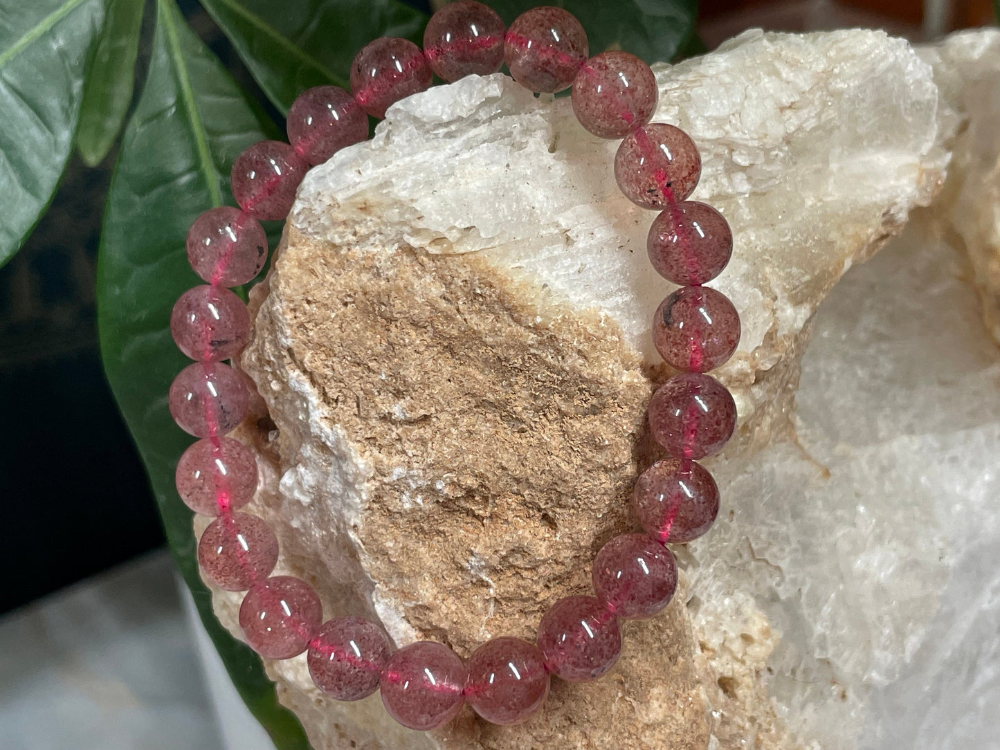 Strawberry Quartz Crystal Bracelet || Strawberry Quartz Beaded Bracelet || Strawberry Quartz Crystal Jewelry ||