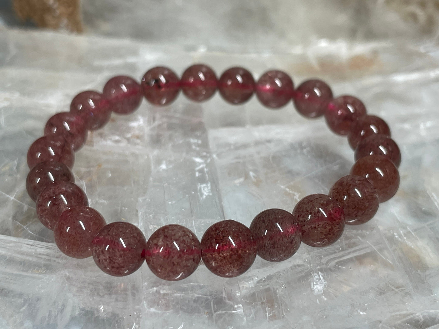 Strawberry Quartz Crystal Bracelet || Strawberry Quartz Beaded Bracelet || Strawberry Quartz Crystal Jewelry ||