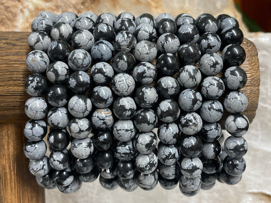 Snowflake Obsidian Crystal Bracelet || Snowflake Obsidian Beaded Bracelet || Snowflake Obsidian Crystal Jewelry ||