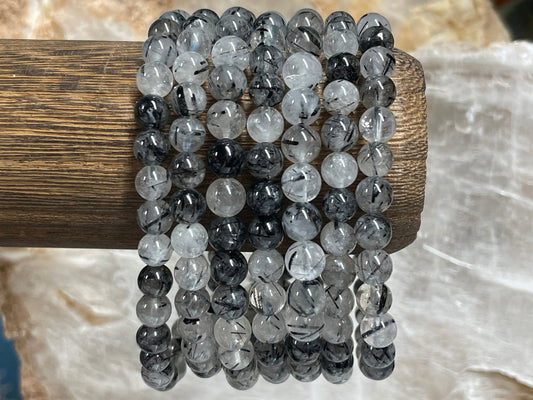 Tourmalated Quartz Crystal Bracelet || Tourmalated Quartz Beaded Bracelet || Tourmalated Quartz Crystal Jewelry ||