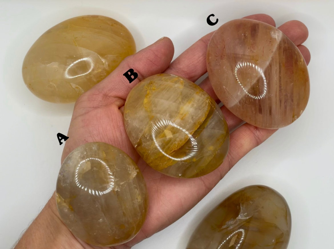 Golden Healer Palm Stone || Golden Healer Quartz Crystal Palm Stone || Polished Golden Healer Palm Stone