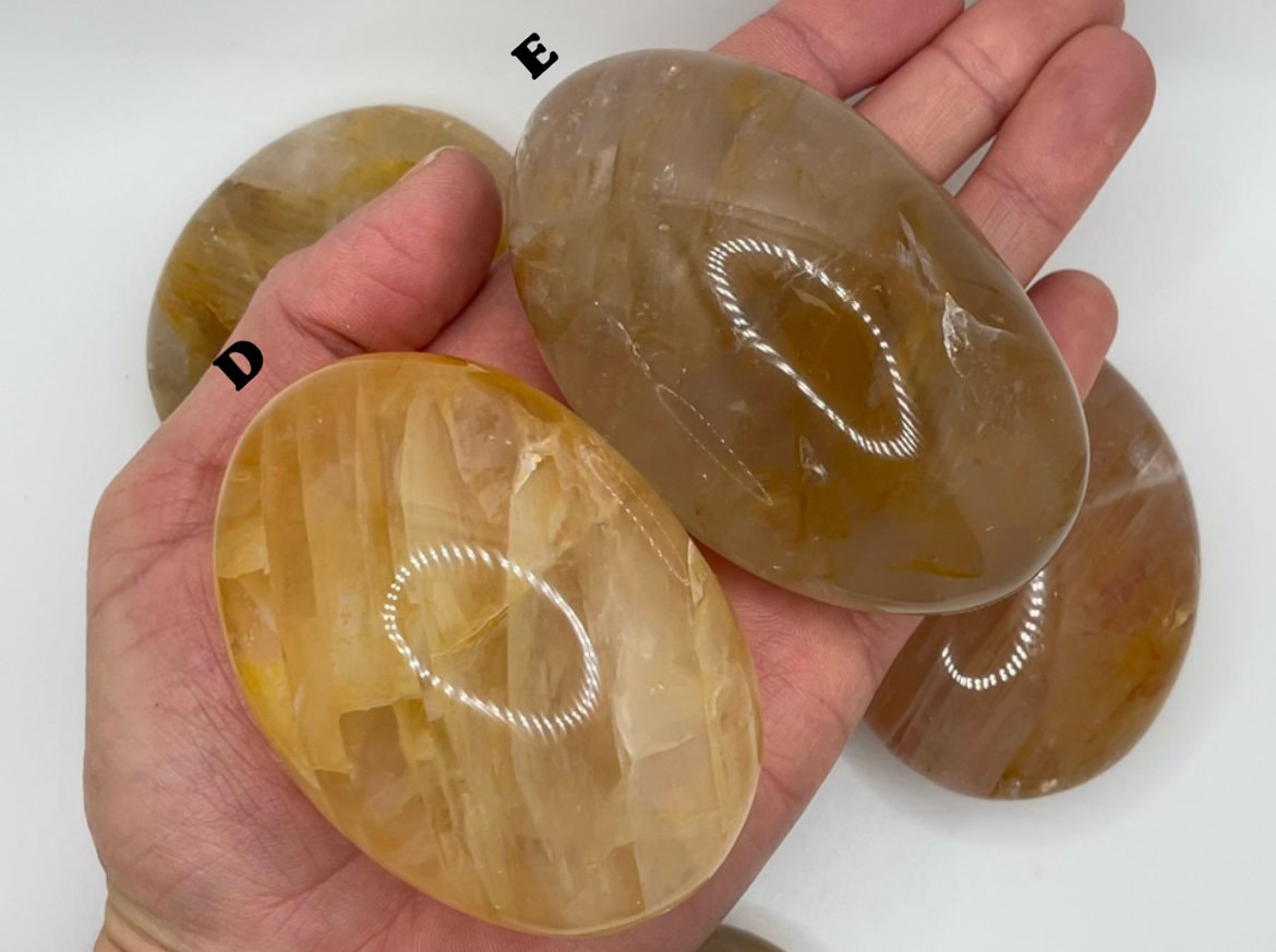 Golden Healer Palm Stone || Golden Healer Quartz Crystal Palm Stone || Polished Golden Healer Palm Stone