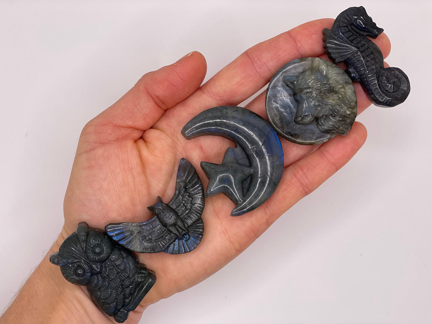 Labradorite Carvings || Labradorite Crystal Carving || Labradorite Owl, Moon, Wolf, Seahorse  || Choose Your Carving